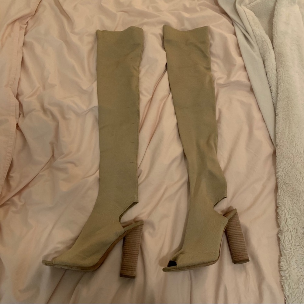 Yeezy season 2 over the knee nude heels